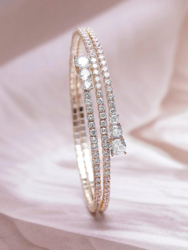 Gold Plated AD & Cubic Zirconia Studded Triple Layered Bracelet