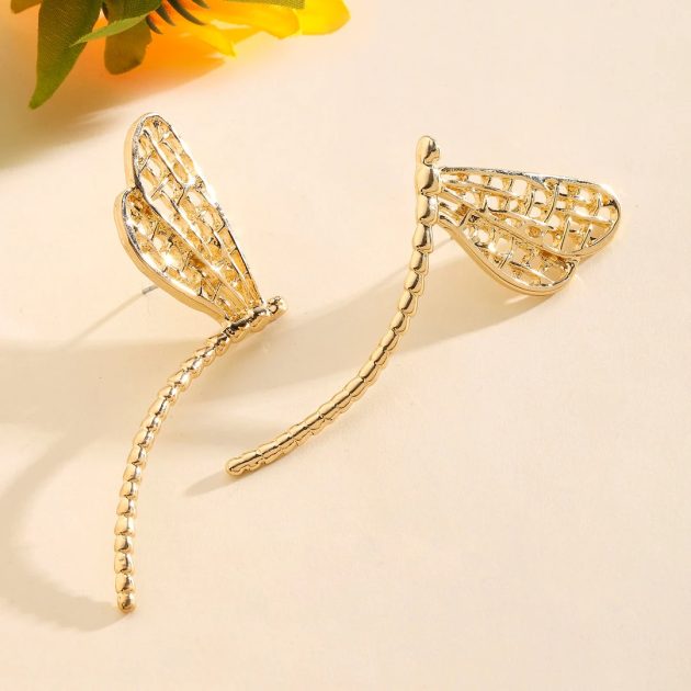 Metallic Dragon Fly Gold Earring